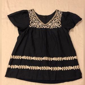 Hazel: Navy blue embroidered top